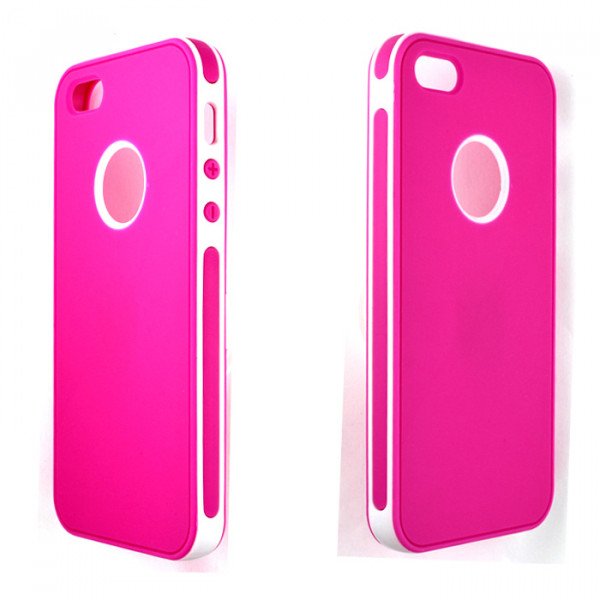 Wholesale iPhone 5 5S 2 in 1 Hybrid Case (White-Hot Pink)